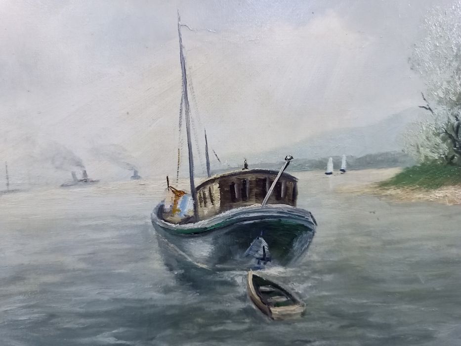 Маслена Картина "Пейзаж с Лодка" – Regeuhär '86