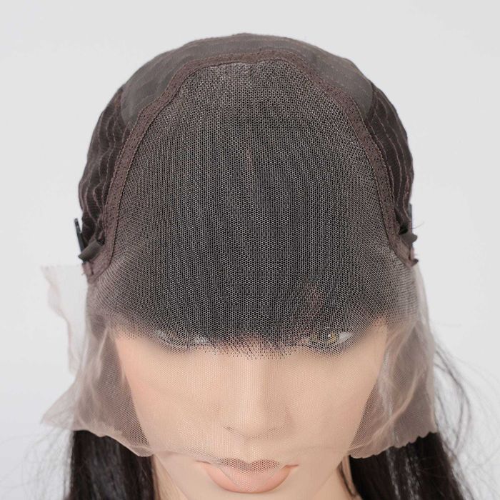 Черна права синтетична дантелена перука 13x4