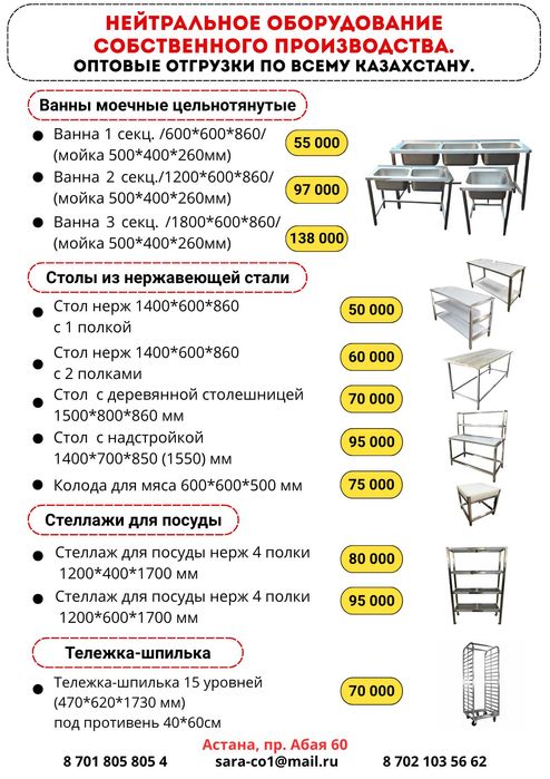 Оборудование столы стеллажи мойки для кафе ресторана