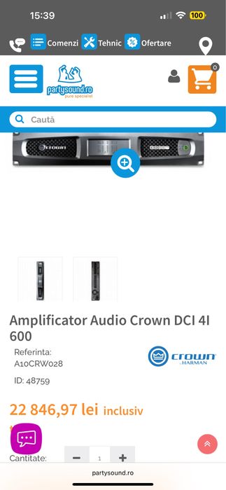 Amplificator Crown DCI 4/600 made in USA nou 2x1250W