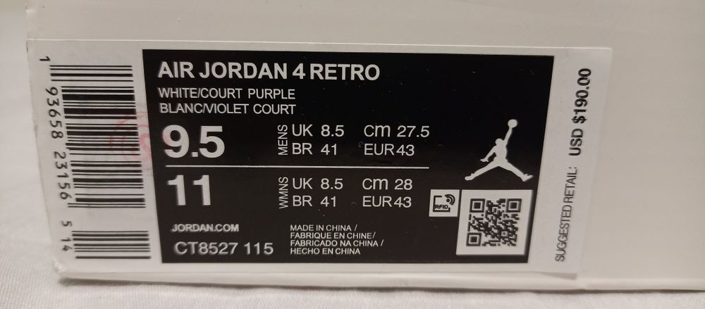 Jordan 4 Metalic Purple