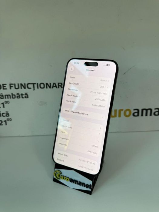 Telefon mobil Apple iPhone 15Pro Max, 512GB, , Blue Titanium -P-