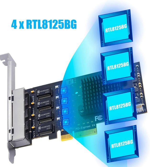 Placă rețea PCIe GLOTRENDS LE8445 4 port 2.5Gb LAN RJ45 Gigabit Ethern