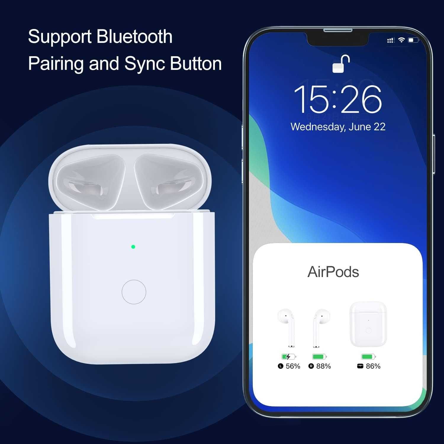 Резервен калъф за Airpods 1 и 2 с Bluetooth бутон за сдвояване,660 mAh