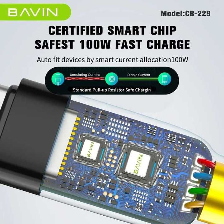 Cablu  date si incarcare rapida Bavin CB229 USB-C la USB-C, 100W,1, 5m
