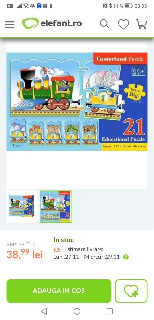 Jucarii/puzzle Castorland educativ/trenul pt copii 4 ani +