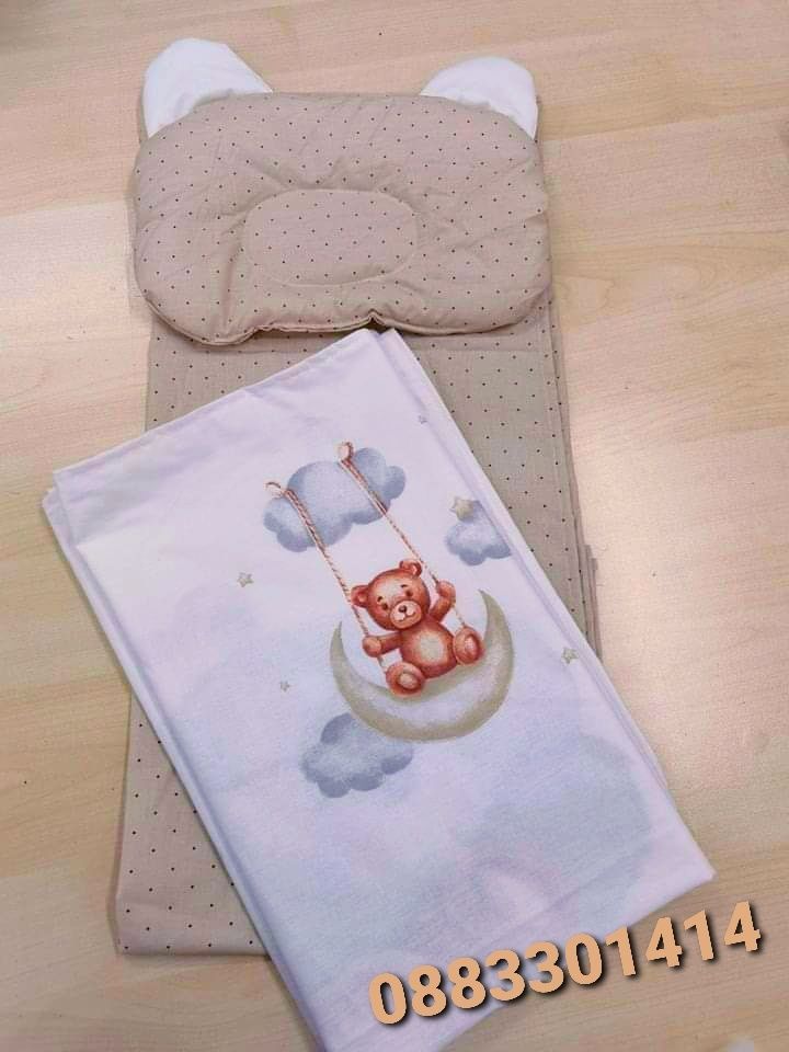Комплект за количка бебешки с възглавница, одеяло и чаршаф