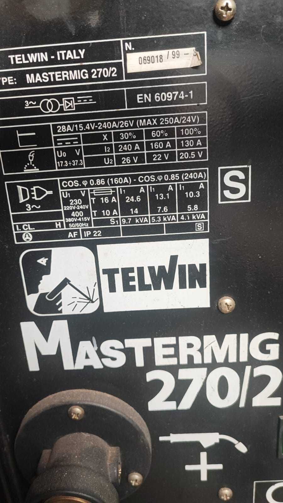 Vând aparat de sudură MASTERMIG 270/2 - TELWIN tip MIG-MAG