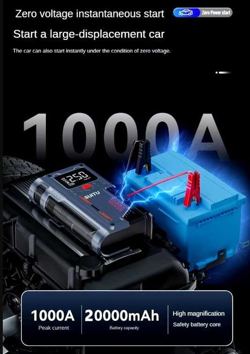 Стартерна батерия бустер за кола power bank 4в1 с к-р 150PSI 20000 mA