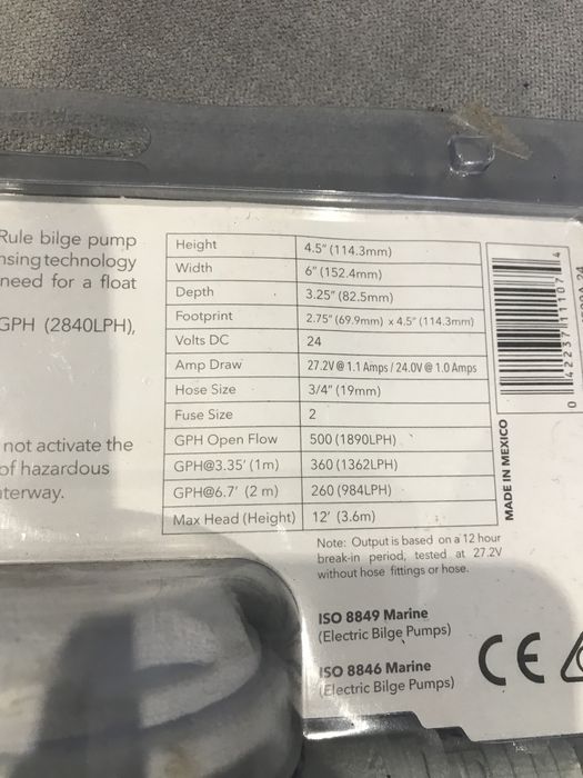 Водна помпа за лодка , марка Rule Mate 500- 24V