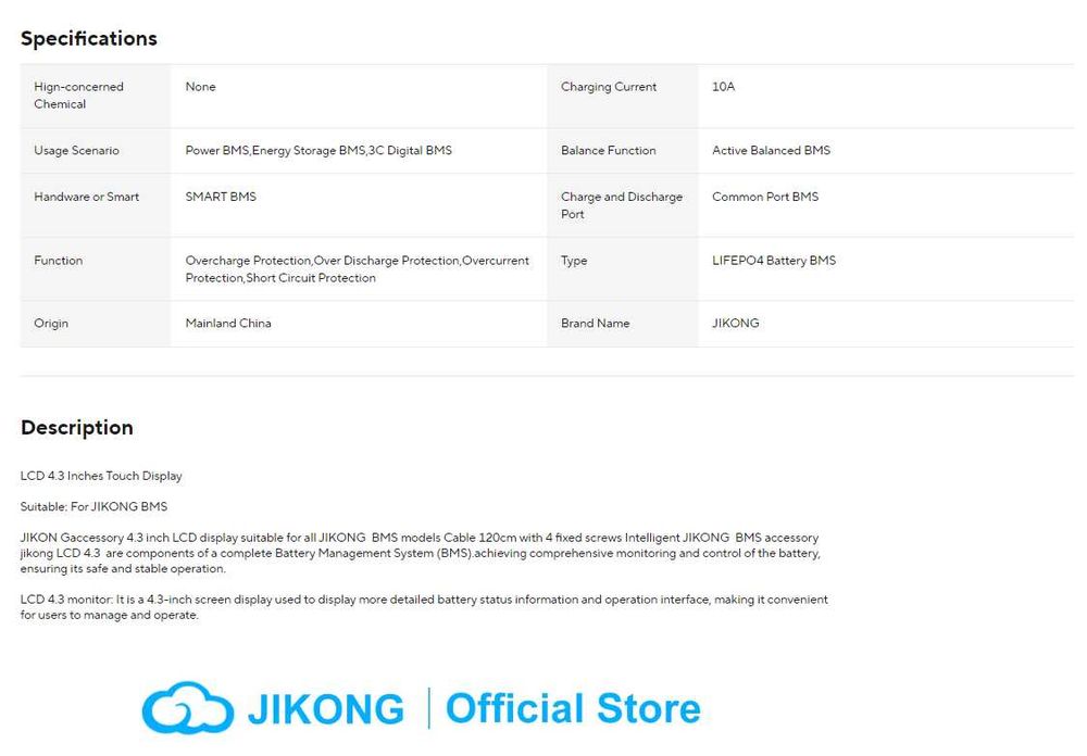 V15 / V19 Ecran LCD TouchScreen Display 4.3" JK BMS (all models)