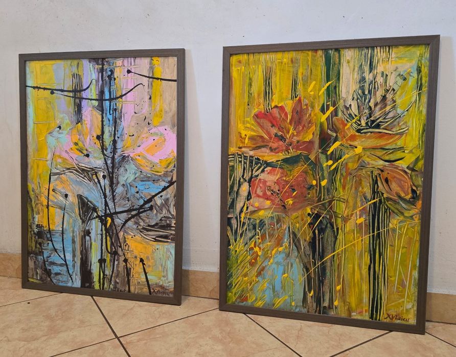 Tablou abstract "Toamna", 50×70 cm, Acrilic, panza