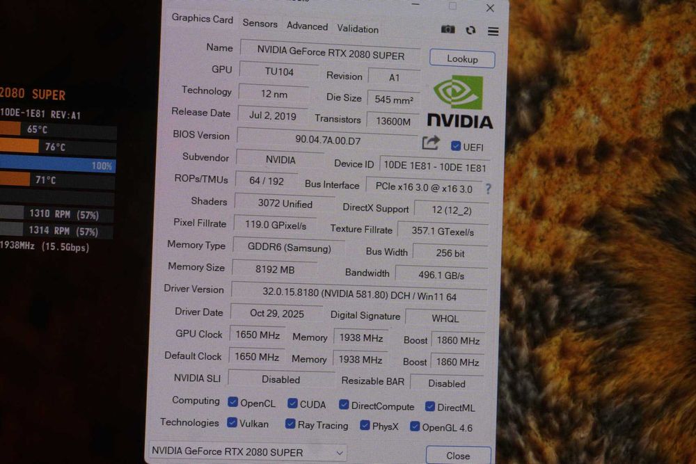 Видеокарта GPU RTX 2080 Super 8GB Palit Gamerock / Вкл.ДДС