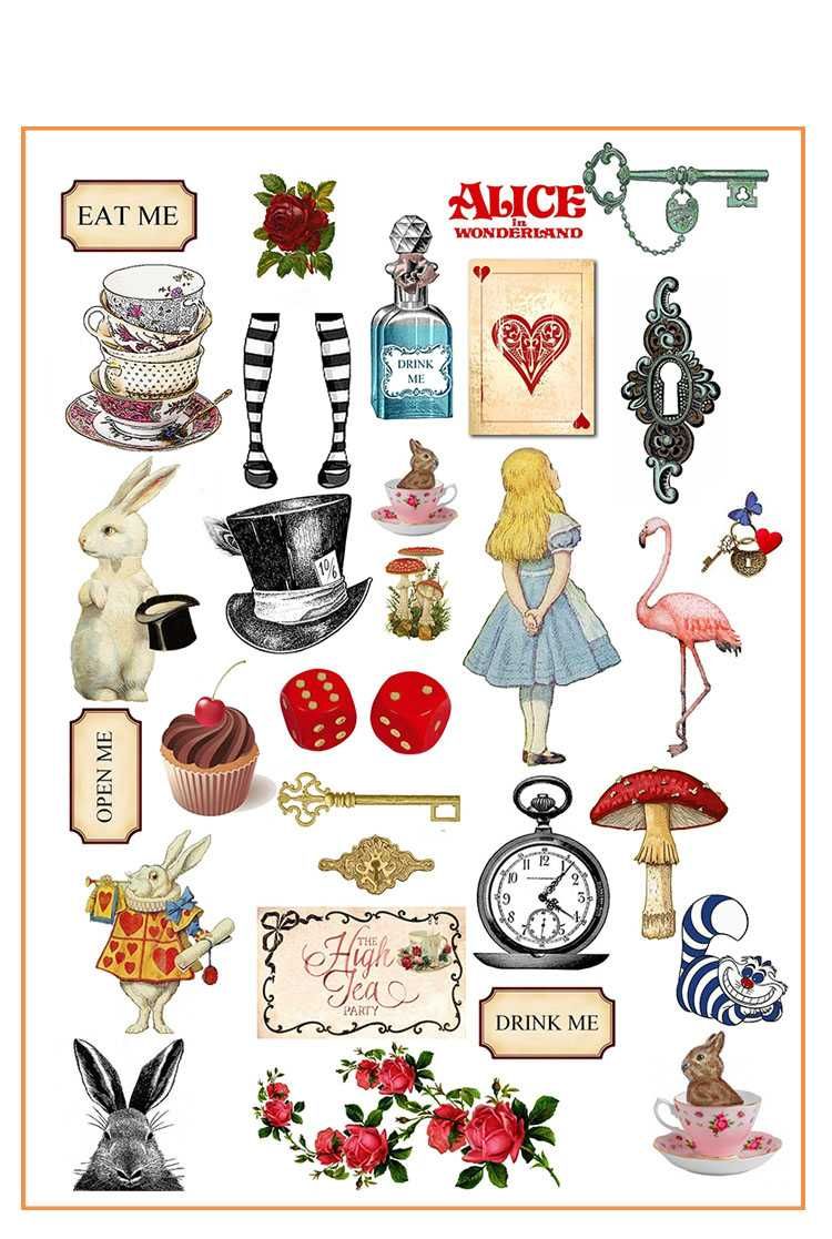 Set 30 stickere vintage_ALICE IN TARA MINUNILOR