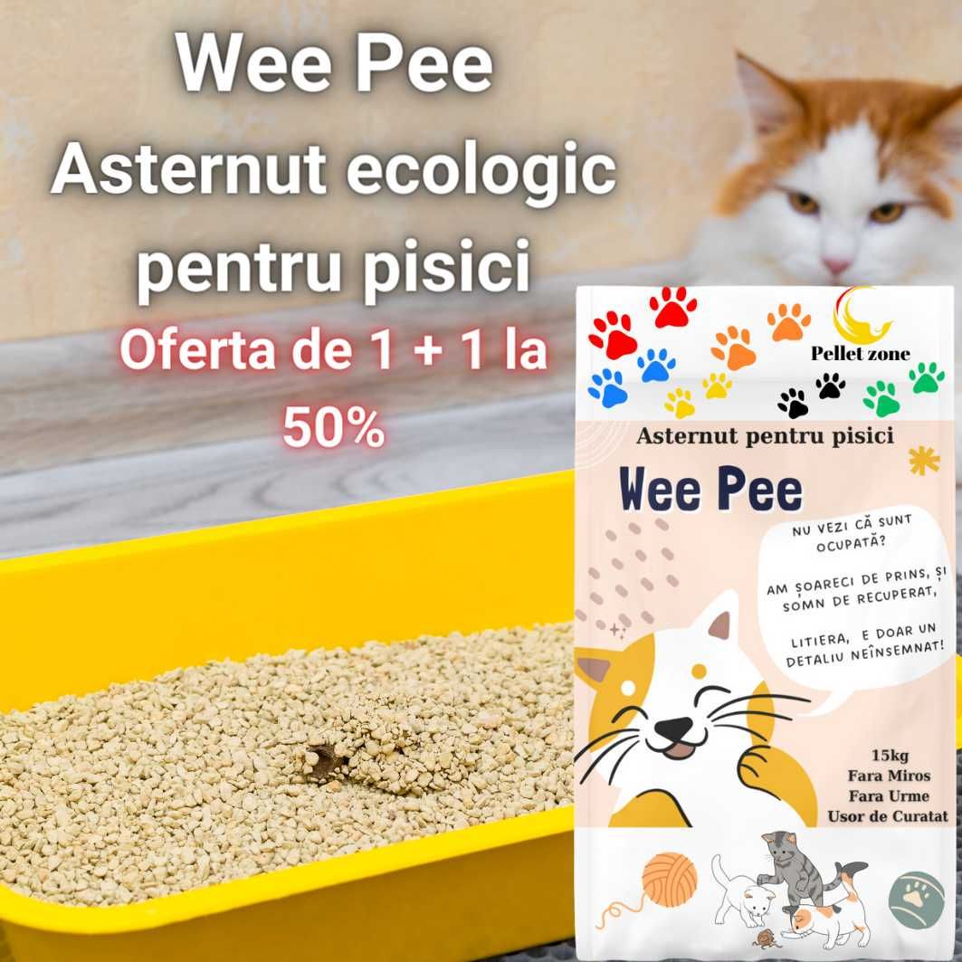 Asternut pentru pisici - 1+1 la 50%, sac de 15kg, Super Pret