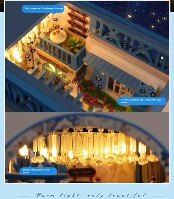 DIY Book Nook 3D дървен пъзел/ къща миниатюра с LED светлини / книгора