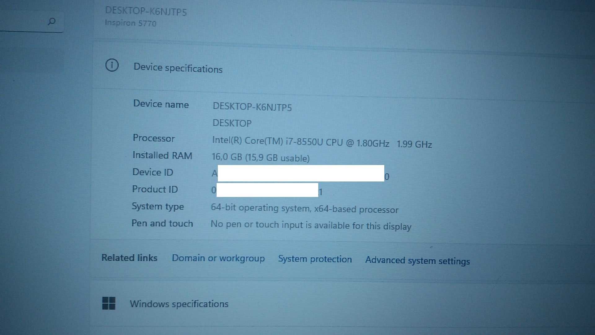 Dell Inspiron 17 5000 с i7-8550U, 16 GB RAM, 2 TB диск 17.3" 1920x1080