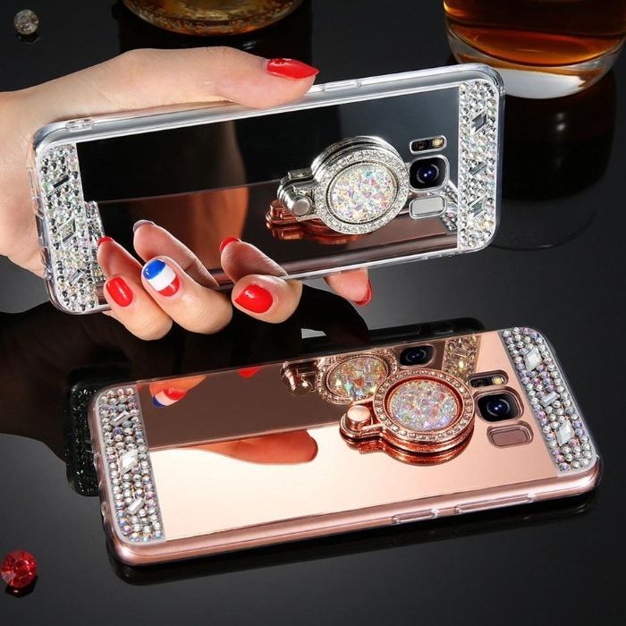 Husa tip oglinda cu pietricele si inel pt. Samsung Galaxy S8 / S8 Plus