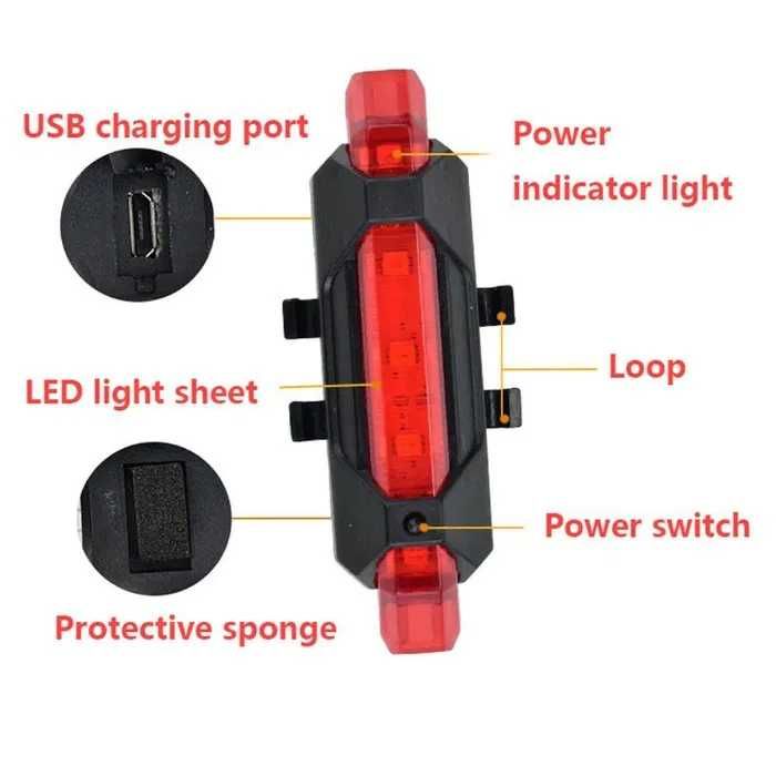 Lumini Semnalizare pentru Bicicleta,Trotineta,5 LED-uri,Incarcare USB