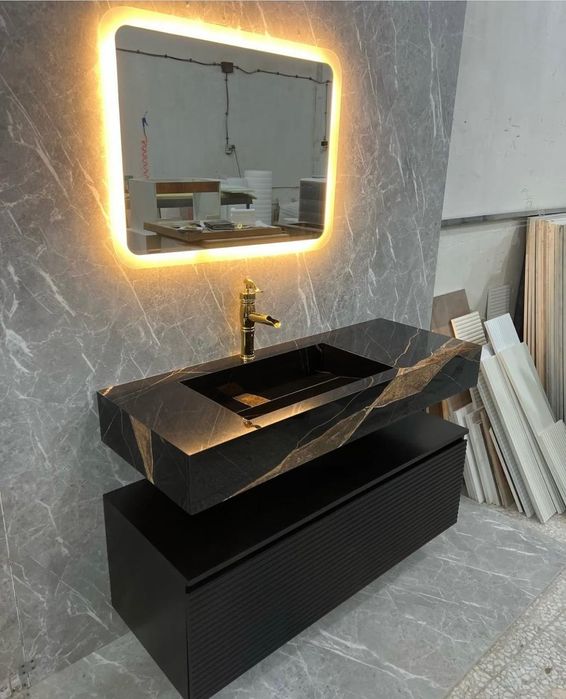 Раковина из керамогранита. Тумба, столешница, стол из керамогранита.