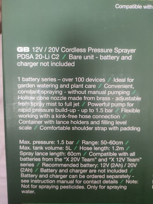 Pompa electrica de stropit 12 20 V Parkside pe acumulatori
