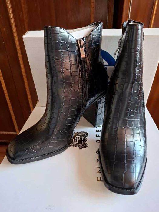 Botine cu toc din imitație de piele, noi, marime 37