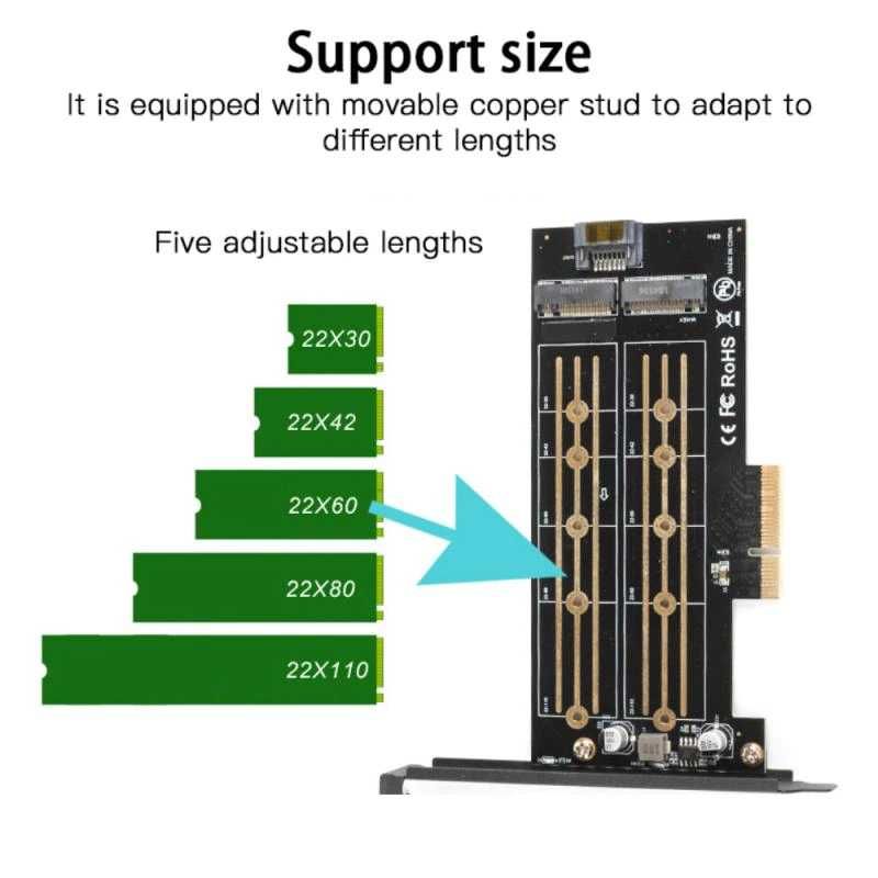 ДВОЕН преходник M.2 (M2) SSD NVME към PCI-E 3.0 x4 + Гаранция