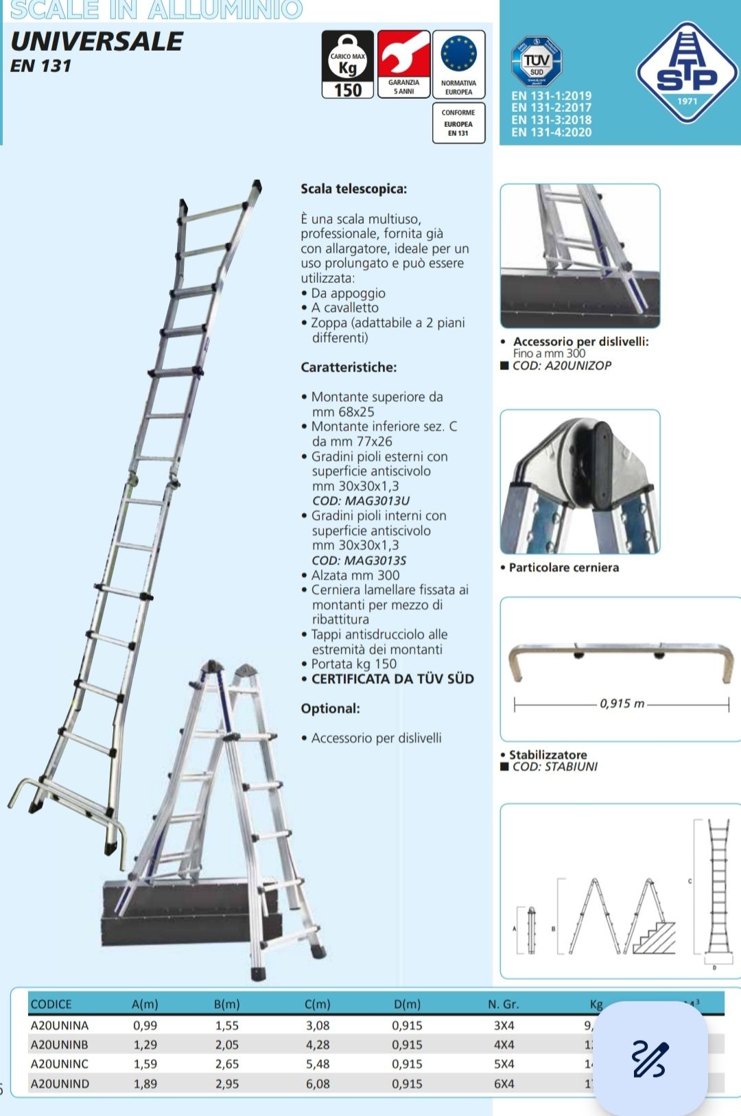 Scară profesională din aluminiu marca  STP Italia