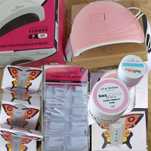 Set Lampa Roz Unghii Geluri Colorate 100 Tipsuri Unghii False Sabloane