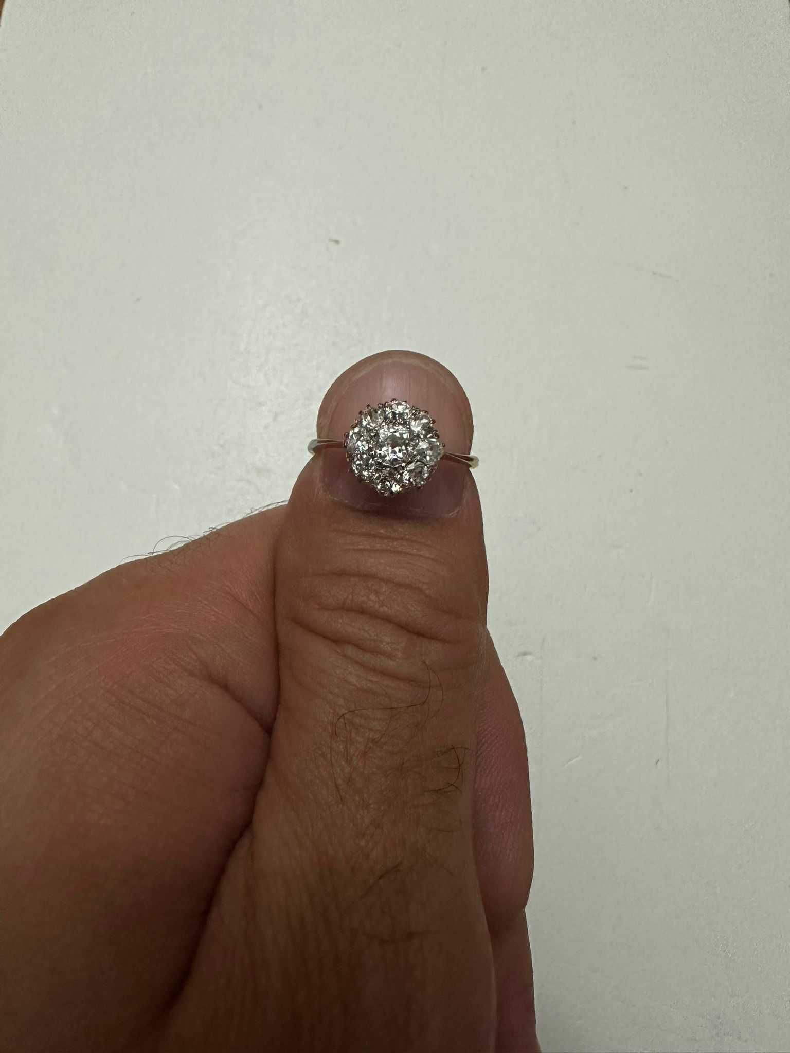 INEL AUR 18K + Platina + 9 Diamante = 1.10CT -Old Cut -Floare -Vintage