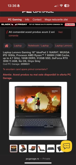 Laptop Lenovo Gaming 16'' IdeaPad 3