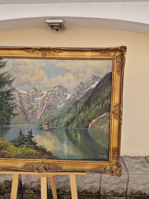 Прекрасна антикварна немска маслена картина върху платно