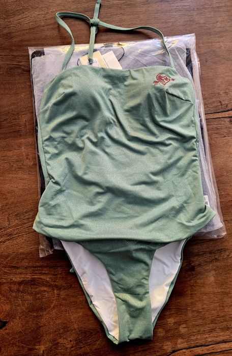 Цял бански Twinset, зелен люрекс, XS/S, S/М,метално лого,ново с етикет