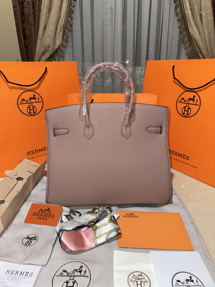 Geanta dama hermes birkin 35cm nude cu accesorii argintii cadou c:30