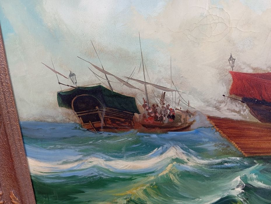 Масленa картина ,морска битка между галери