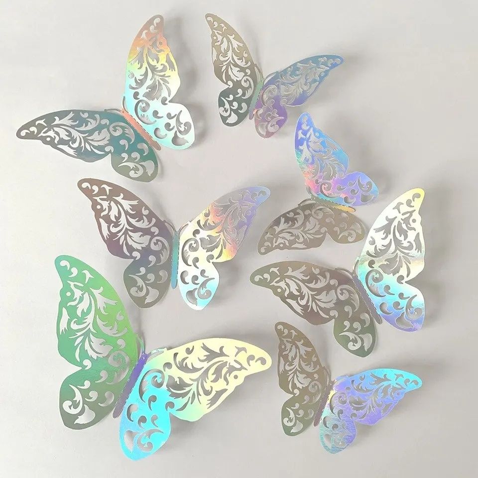 Set 12 stickere 3D Fluturi Holografici. Pentru perete, geam, laptop