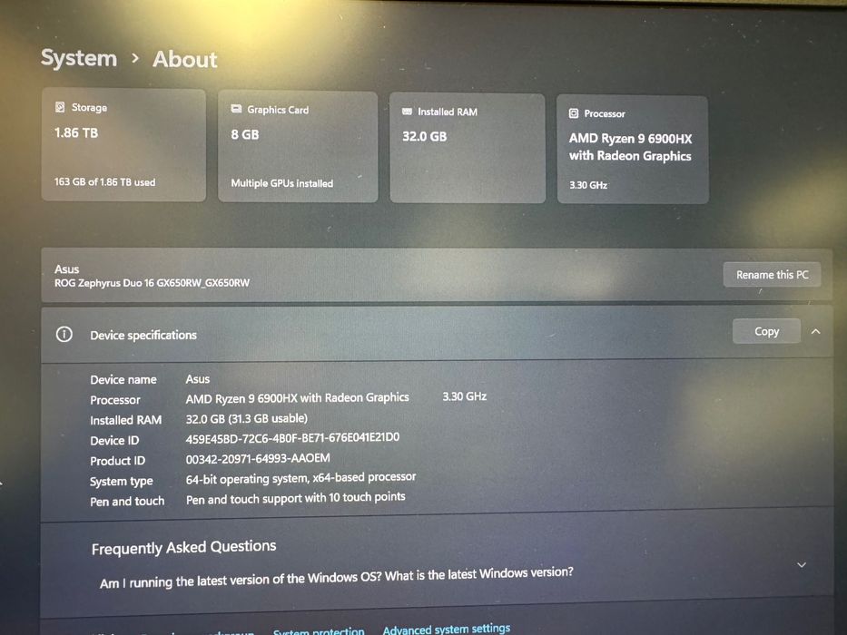 Asus ROG Zephyrus Duo 16  GX650