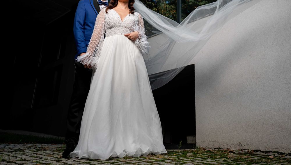 Rochie mireasa din matase si cusuta manual