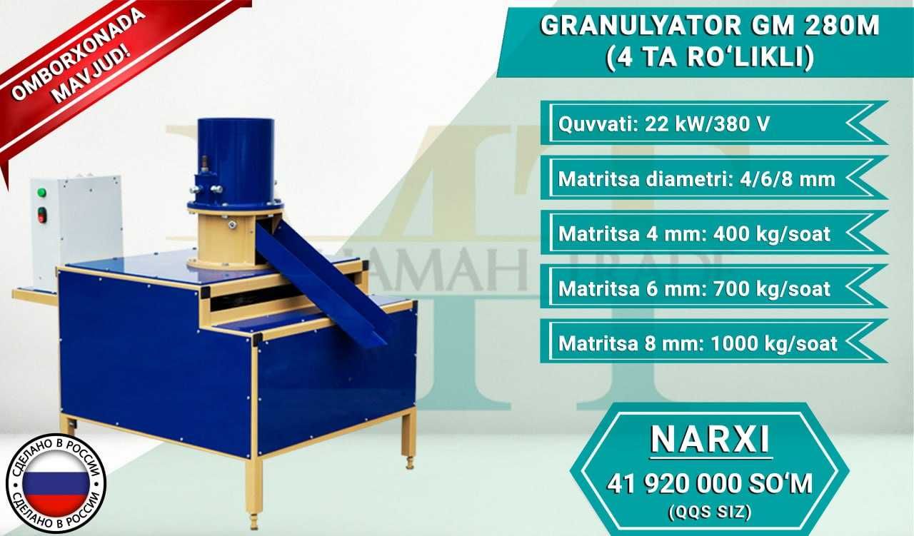 Kombikorm Granulyator GM 280M (4 ta rolikli)