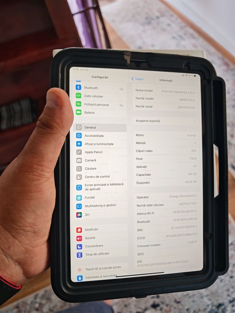 Vând iPad mini 6 A2568 5g Cellular 64gb