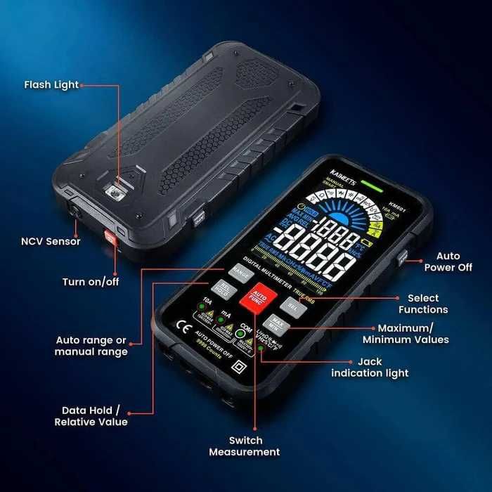 KAIWEETS Интелигентен цифров мултицет 10A CAT III 1000V, CAT IV 600V