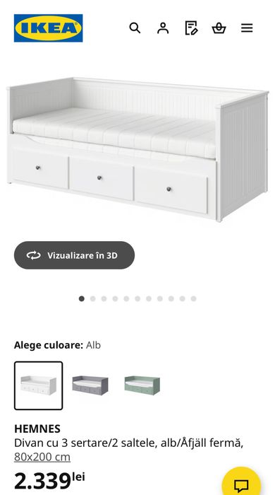 Pat / Divan extensibil Ikea cu 3 sertare si 2 saltele 80x200 cm