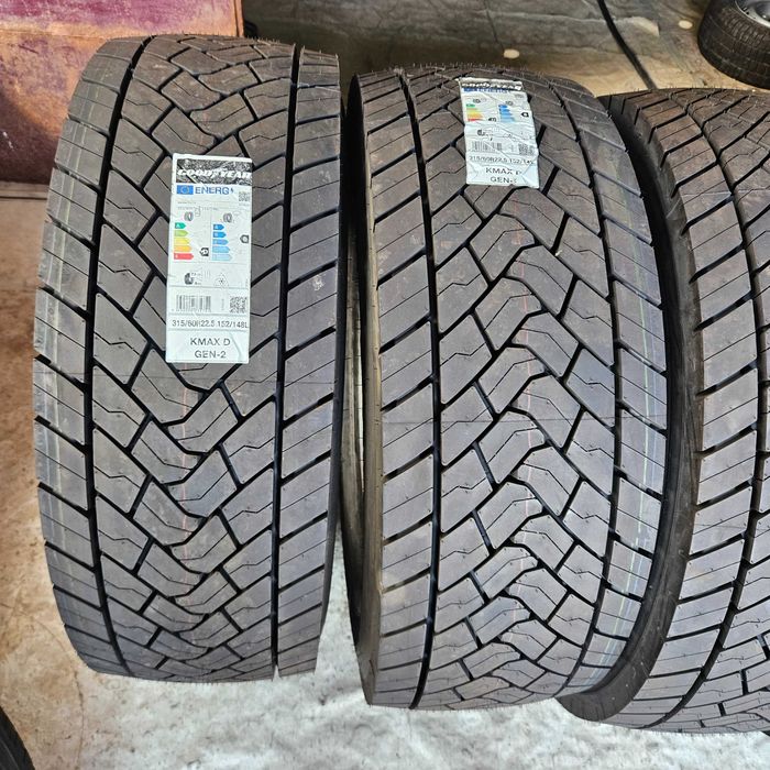 4 Нови тежкотоварни гуми 315/60R22.5 Goodyear KMax D Gen-2 DOT2025