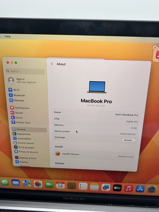 Macbook PRO 13inch 2022 - M2 - Touchbar - Model A2338 + Garantie