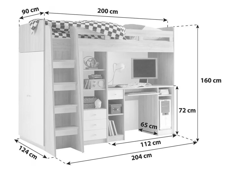 Pat etajat cu dulap si birou pentru copii