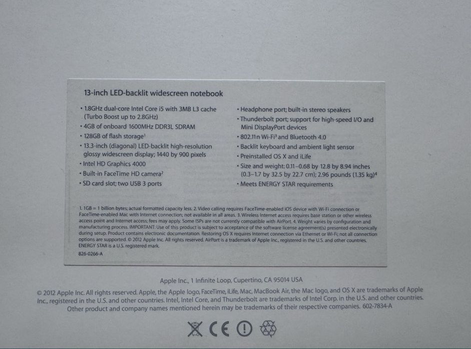 MacBook Air 5.2 1,8Ghz 4G. DDR3