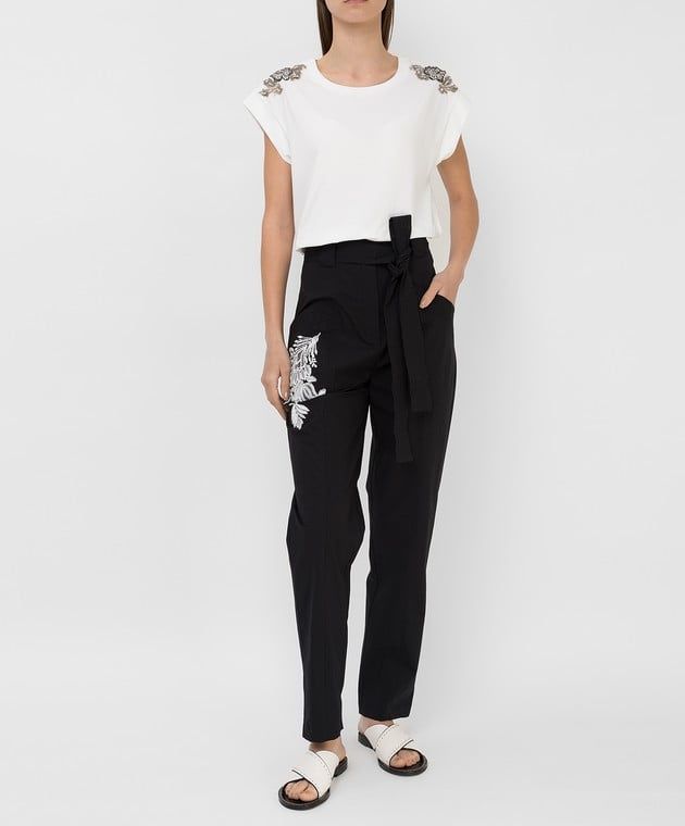 Панталон с висока талия Twinset,с мъниста и бродерия, размер 40/S,нов