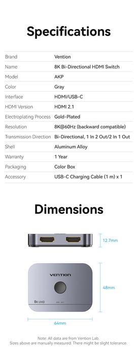 UGREEN HDMI 2.1 Switch 2 in 1. VENTION Переключатель/сплиттер