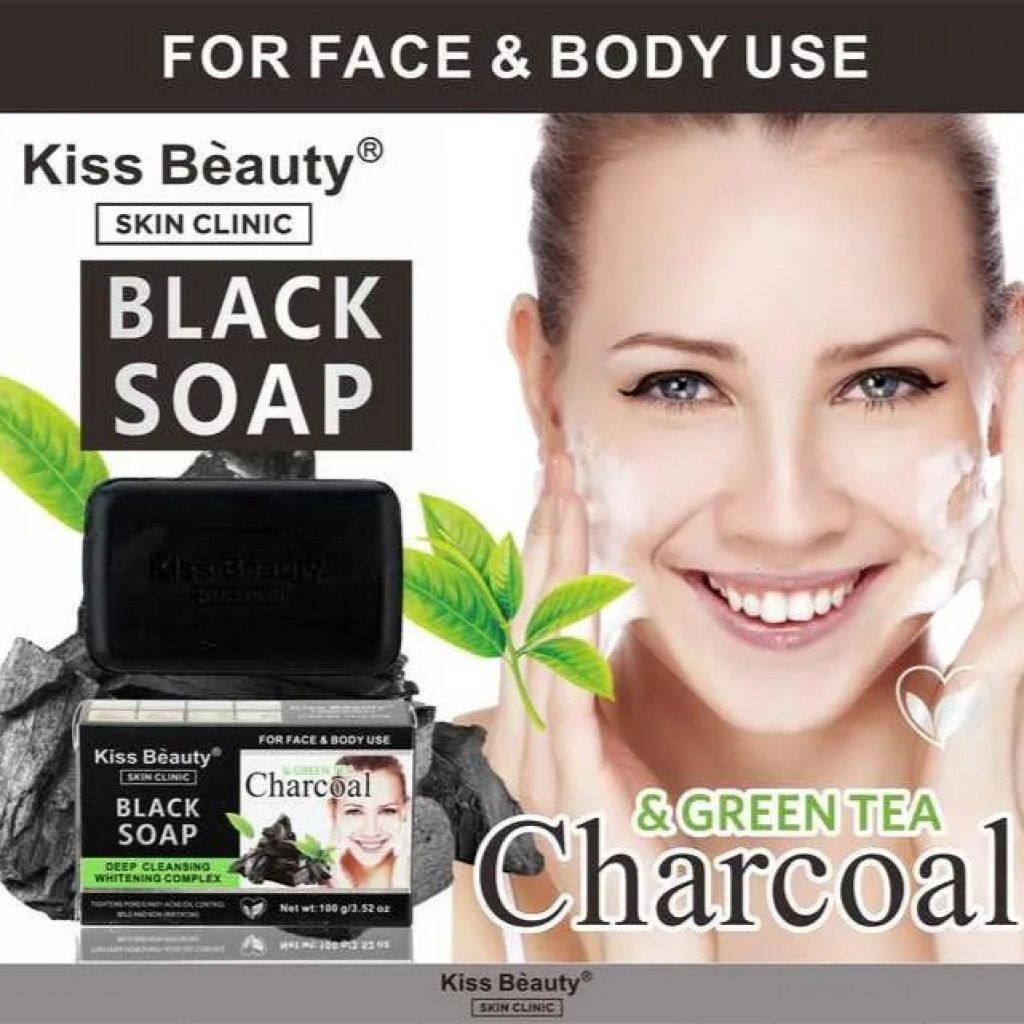 Сапун за лице и тяло с активен въглен и зелен чай – Kiss Beauty Black