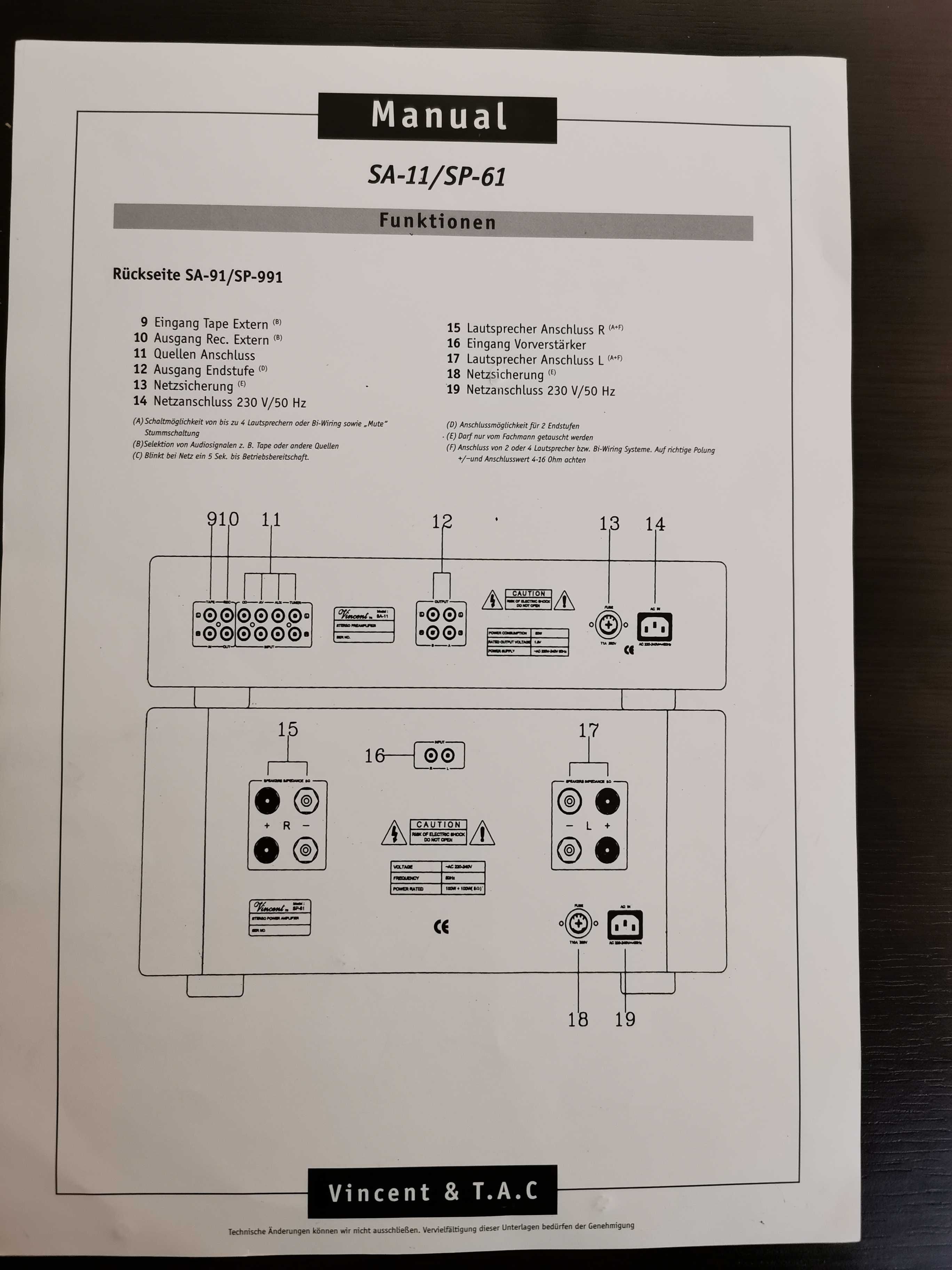 Vincent clasa A Preamplificator SA-11 și Final SP-61